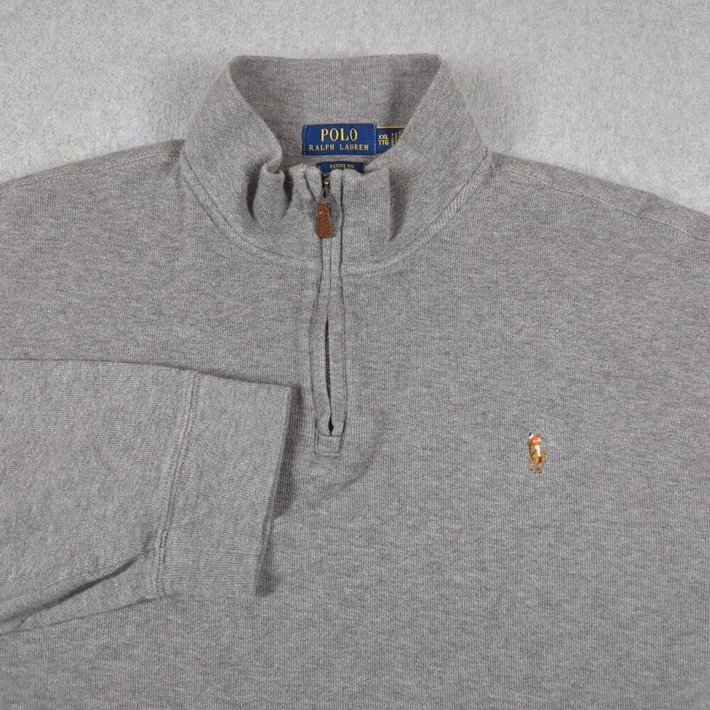 Polo Ralph Lauren Sweater Mens 2XL Gray Long Sleeve Estate Rib 1/4 Zip Pullover